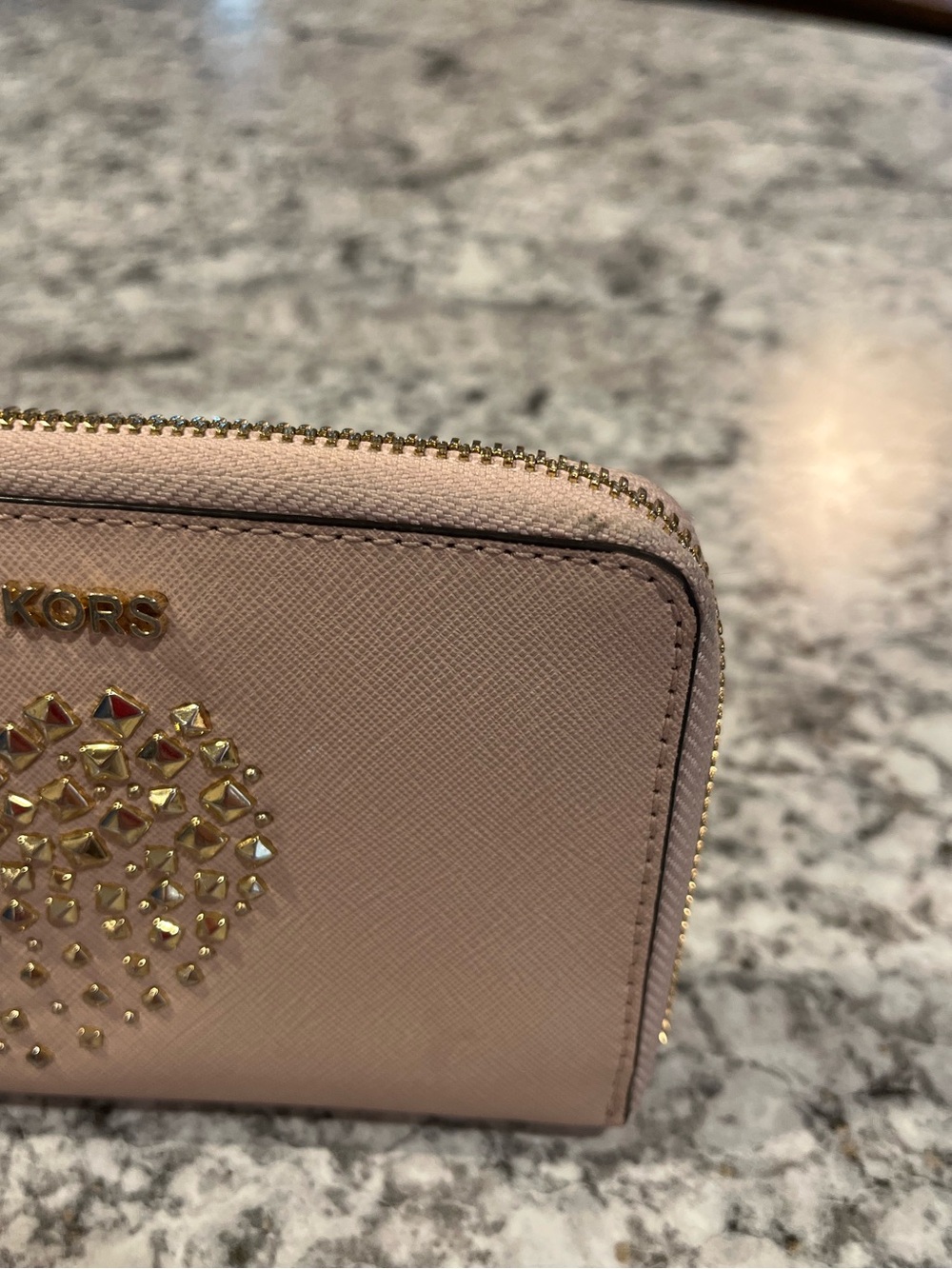 Michael Kors Blush Pink Studded Heart Zip-Around Wallet - Picture 13 of 13